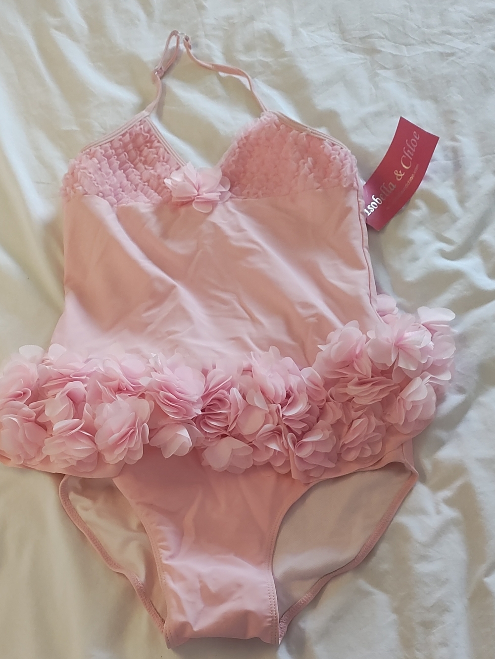 Isobella & Chloe Pale Pink Floral Ruffle Halter One-Piece Bodysuit